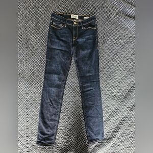 Frame Denim Women’s Skinny Jeans - Dark Indigo with Gold Stitching